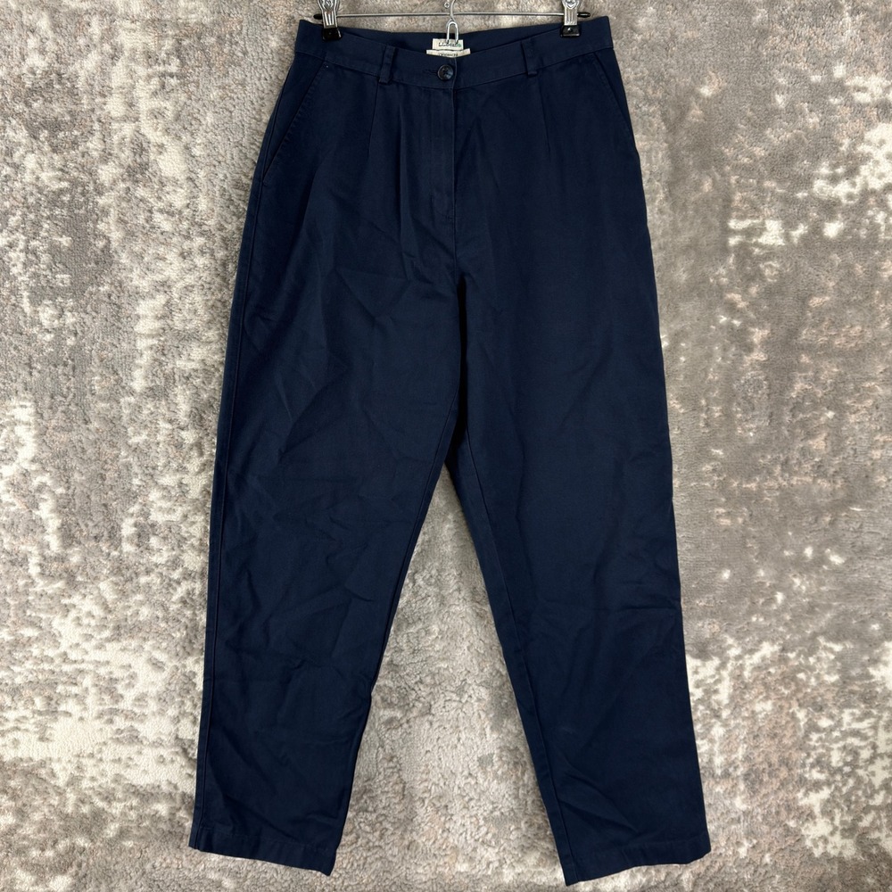 L.L.Bean Petites Size 8p Original Fit Pleated Chino Trousers Pants Navy Women